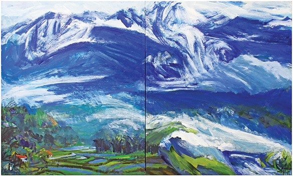 Large paintings display Sa Pa in panoramas