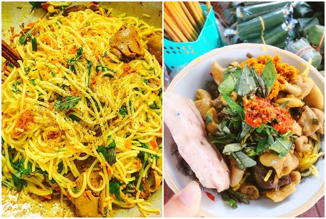 Bún nghệ xào lòng, a unique dish of Huế