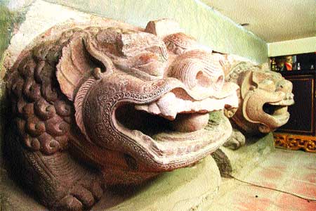 Hear them roar: Giant lion heads, which archaeologists say used to be pedestals for Buddha statues, in Ba Tam Pagoda near Ha Noi. Hear them roar: Giant lion heads, which archaeologists say used to be pedestals for Buddha statues, in Ba Tam Pagoda near Ha Noi.